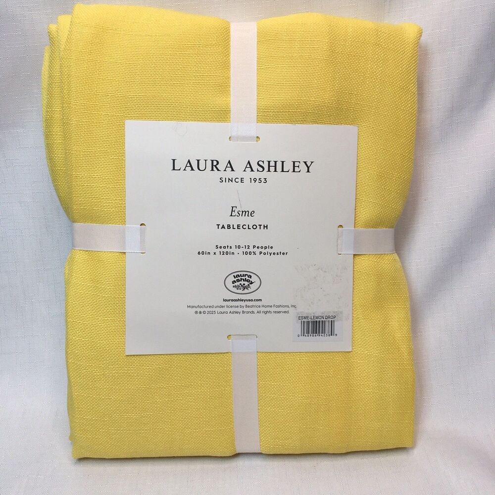 Laura Ashley Esme Tablecloth Lemon Drop Yellow 60”x120”  NWT For 10-12 People